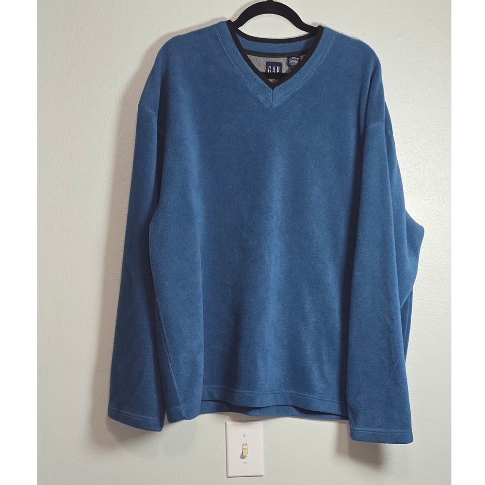 Gap Mens V-Neck Fleece Pullover Sweater Blue XXL 131662-16-1 Casual Warm Layer